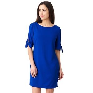 Jessica H Dress 10 Royal Blue Tie Cuff‎ Short Sleeve Shift Modern Stretch Chic